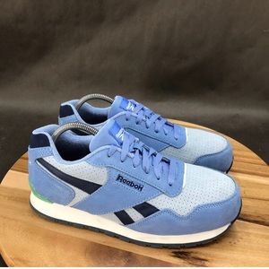 Reebok Harman Work Comp Toe Shoes Womens Size 9.5 M Blue Leather Lace Up Low Top